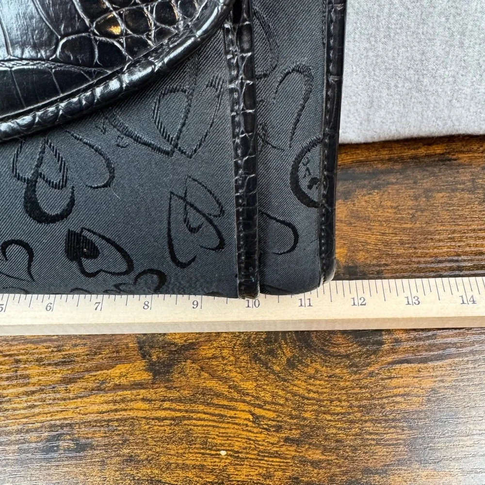 Love Shoulder Bag Womens Black Heart Print Faux Croc Y2K Purse Handbag